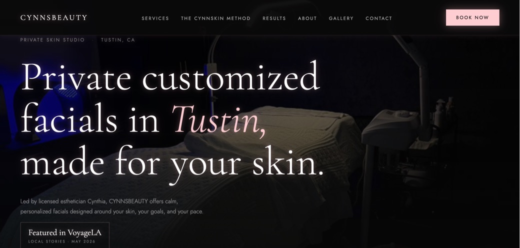 CynnsBeauty website after OHR — clear offer, real photos, direct booking